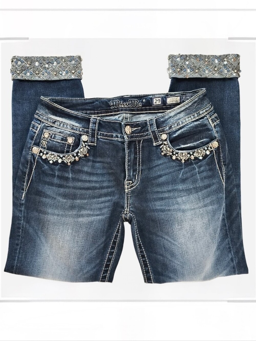 Miss Me Signature Cuffed Skinny Jeans Women's 29 Mcbling Y2K Vintage Vibes Retro